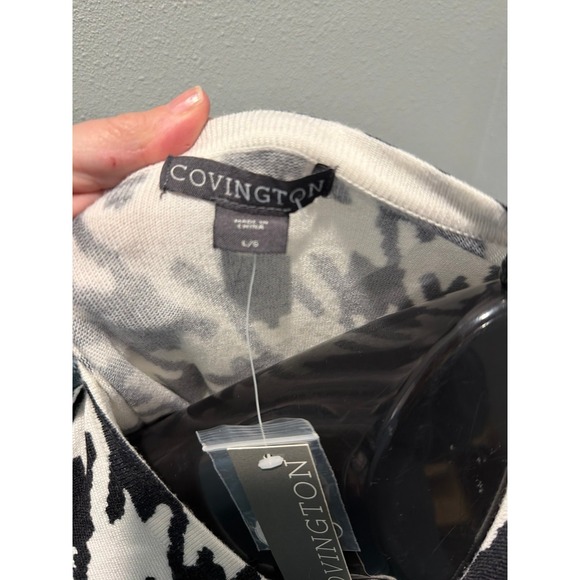 NWT Covington Houndstooth Black and White Large Cardigan Sweater - Picture 4 of 4